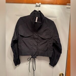 Athleta Jacket Womens Parachute Black Nylon Boxy Canopy Crop Short Zip Up Sz Sm
